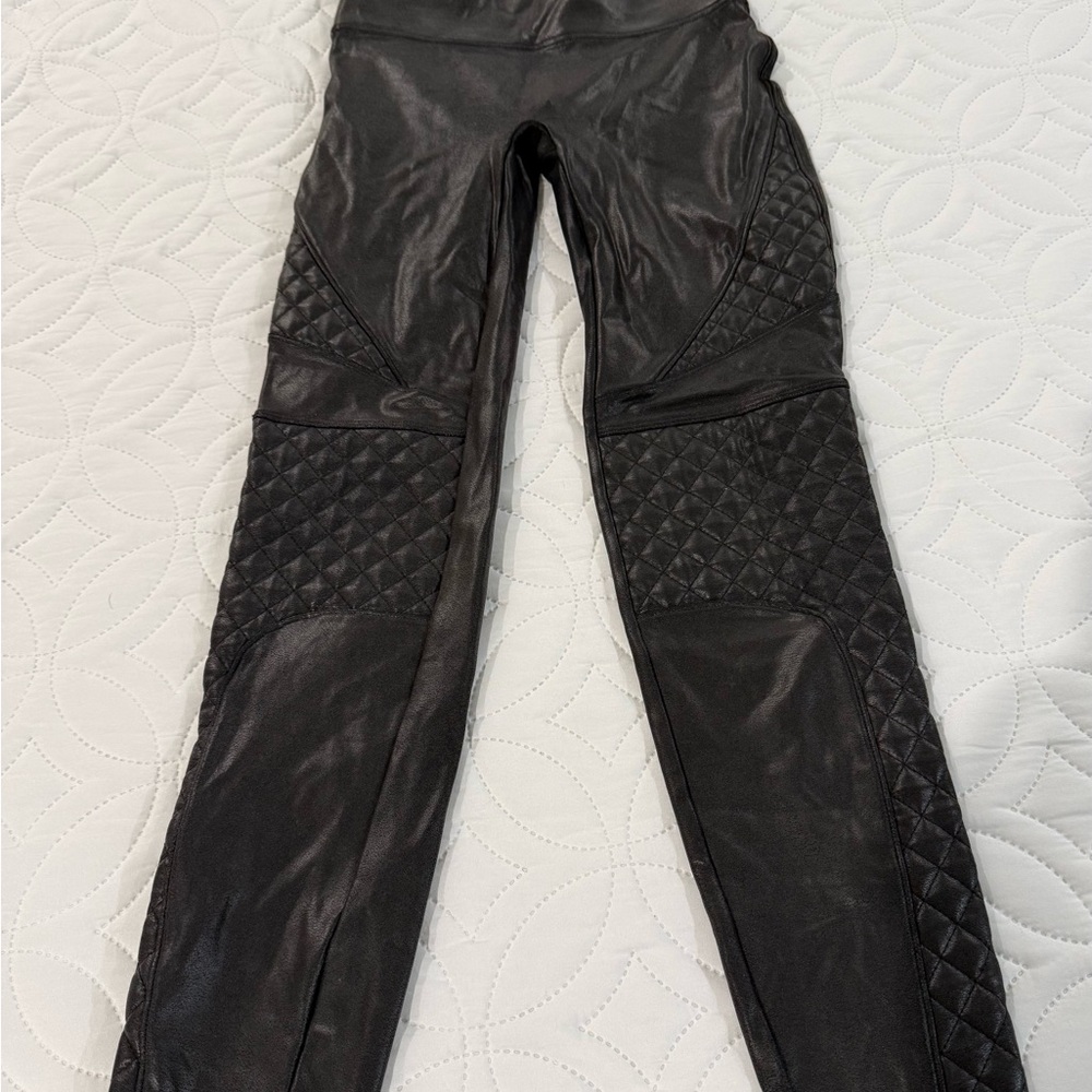 SPANX Black Quilted Leather Leggings